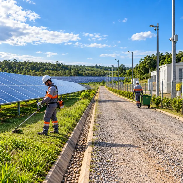 Equipe conservando acessos internos de usina solar