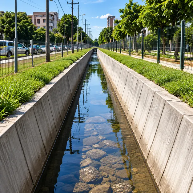 Canal de drenagem limpo em área operacional